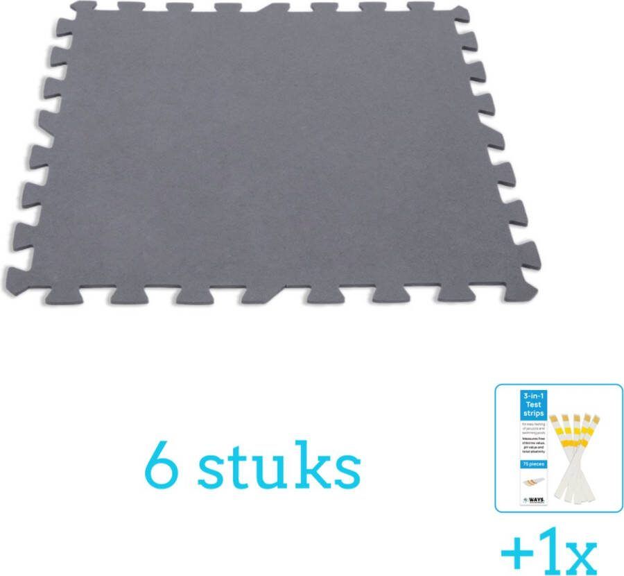 Intex Zwembadtegels 50x50 cm (8 Stuks per verpakking) Grijs 6 stuks Voordeelverpakking Inclusief WAYS Testrips (1 stuks)