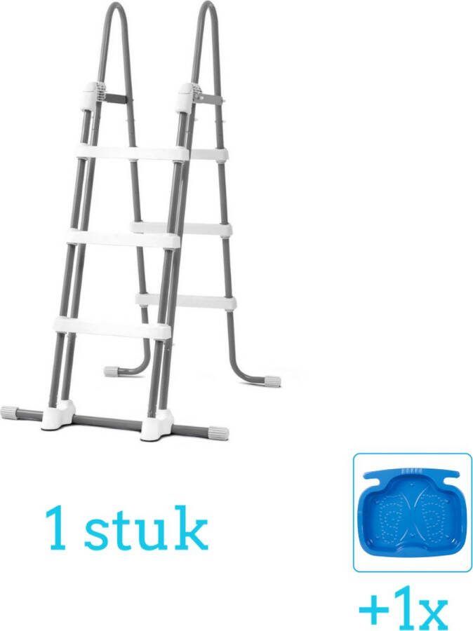 Intex Zwembadtrap met extra veiligheid 107 cm inclusief Voetenbad (1 stuks) Zwembad trap Zwembadladder Zwembadtrap