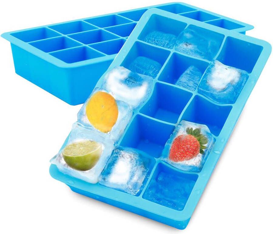 Intirilife 1 x ijsblokjesvorm siliconen vorm in blauw – ijsblokjesvorm met 15 vakken van 3 x 3 x 3 cm voor grote ijsblokjes – BPA-vrije flexibele ijsblokjeshouder voor ijs babyvoeding en meer