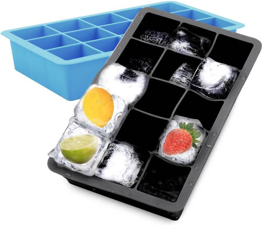 Intirilife 1 x ijsblokjesvorm siliconen vorm in zwart – ijsblokjesvorm met 15 vakken van 3 x 3 x 3 cm voor grote ijsblokjes – BPA-vrije flexibele ijsblokjeshouder voor ijs babyvoeding en meer