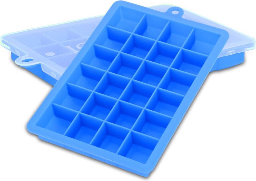 Intirilife 2 x ijsblokjesvormen in blauw – set van 2 à 24 vakken ijsblokjes siliconen vormen met deksel – flexibele ijsblokjeshouder afsluitbaar voor ijs babyvoeding en meer