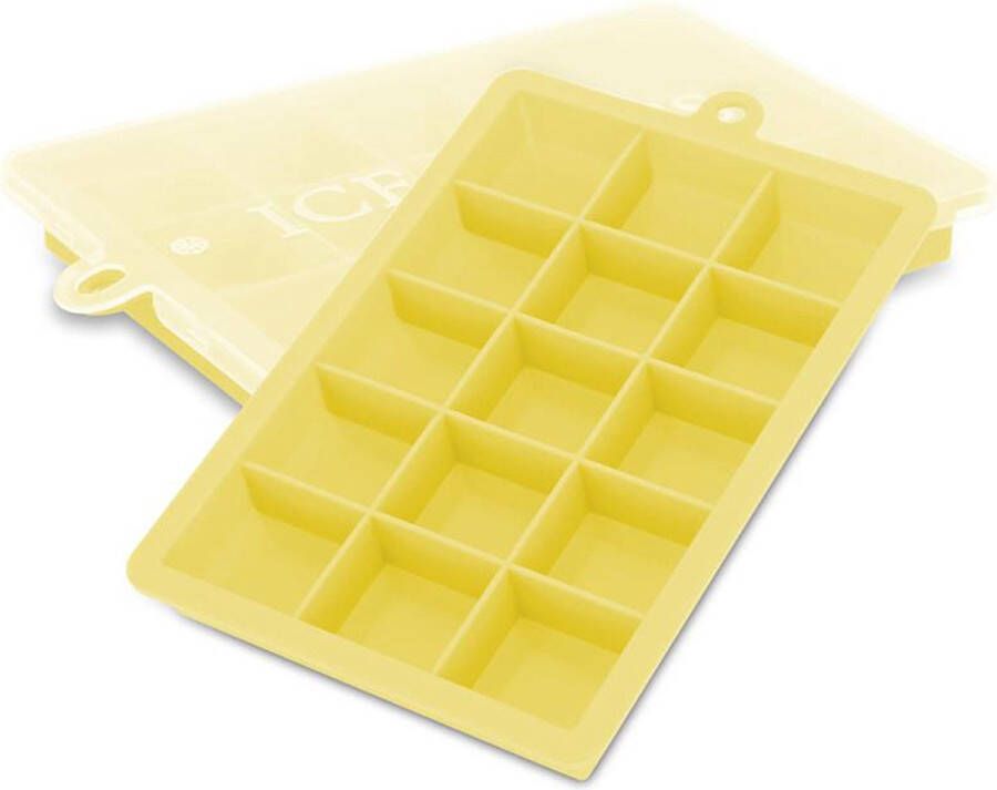 Intirilife 2 x ijsblokjesvormen in geel set van 2 à 15 vakken siliconen vormen met deksel flexibele ijsblokjeshouder afsluitbaar voor ijs babyvoeding en meer