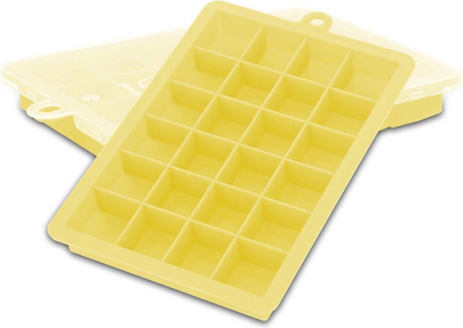 Intirilife 2 x ijsblokjesvormen in geel set van 2 à 24 vakken ijsblokjesvormen met deksel flexibele ijsblokjeshouder afsluitbaar voor ijs babyvoeding en meer