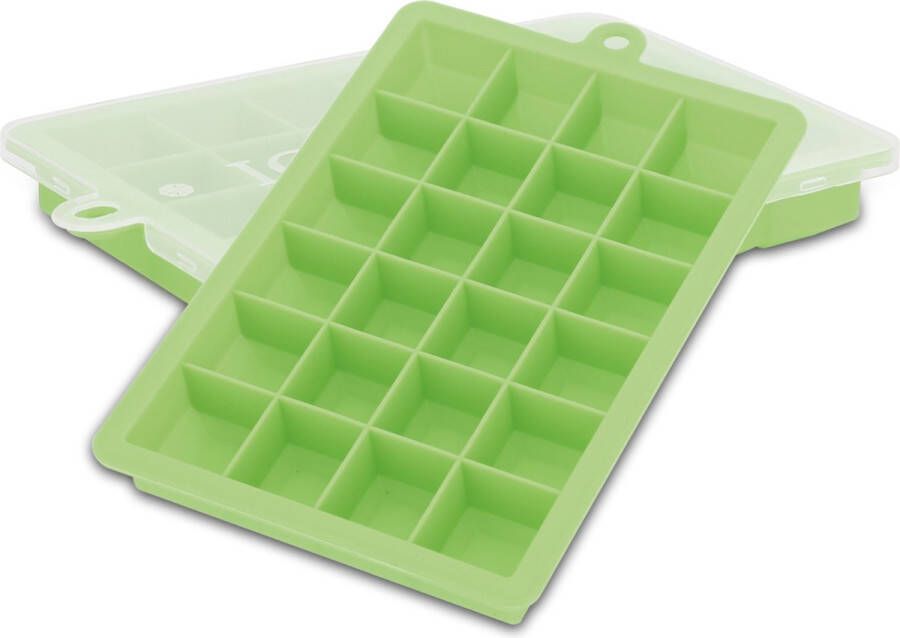 Intirilife 2 x ijsblokjesvormen in groen – set van 2 à 24 vakken ijsblokjes siliconen vormen met deksel – flexibele ijsblokjeshouder afsluitbaar voor ijs babyvoeding en meer