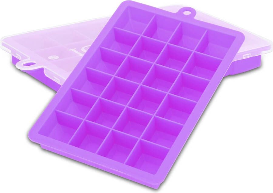 Intirilife 2 x ijsblokjesvormen in lila – set van 2 à 24 vakken ijsblokjesvormen met deksel – flexibele ijsblokjeshouder afsluitbaar voor ijs babyvoeding en meer