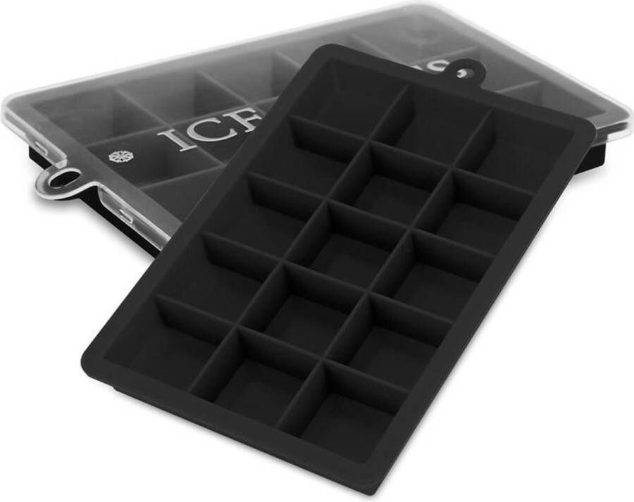 Intirilife 2 x ijsblokjesvormen in zwart set van 2 à 15 vakken siliconen vormen met deksel flexibele ijsblokjeshouder afsluitbaar voor ijs babyvoeding en meer