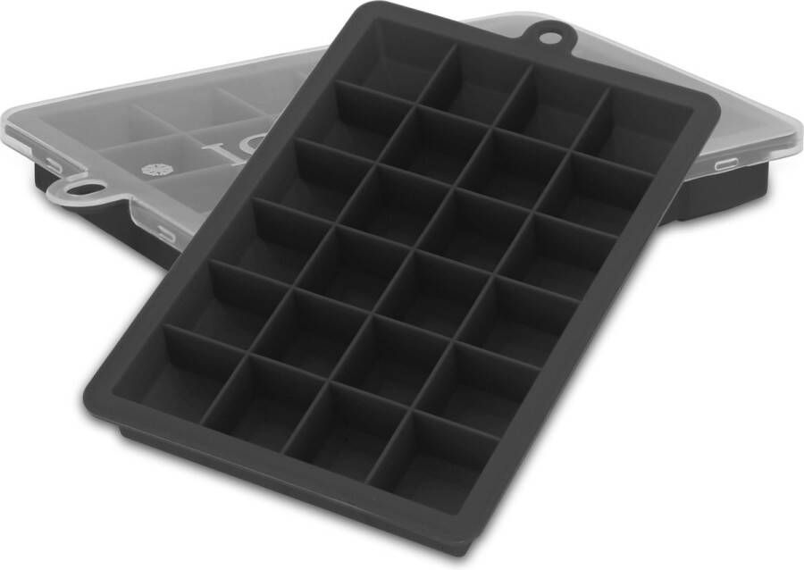 Intirilife 2 x ijsblokjesvormen in zwart set van 2 à 24 vakken ijsblokjesvormen met deksel flexibele ijsblokjeshouder afsluitbaar voor ijs babyvoeding en meer