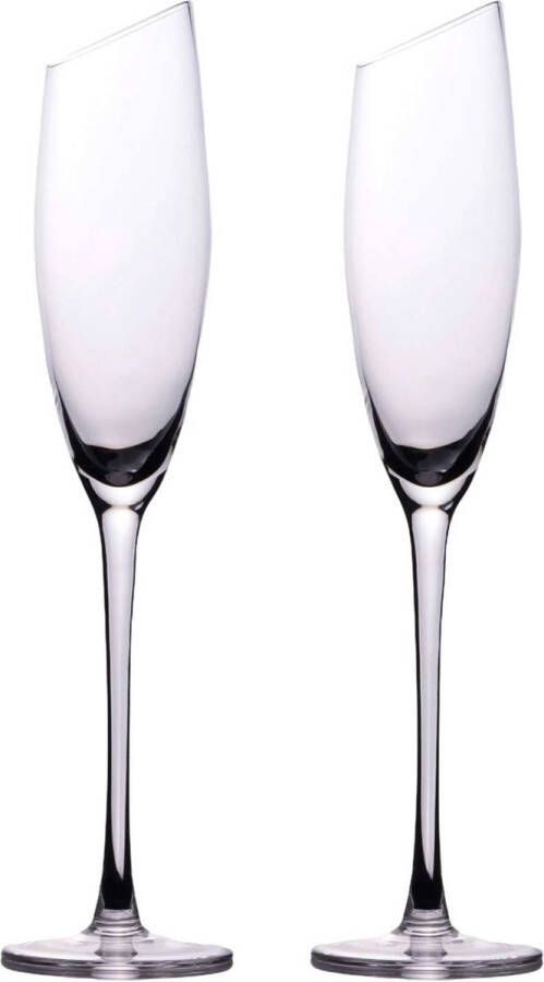 Intirilife 2x champagneglas met moderne rand 150 ml inhoud champagne prosecco glas vaatwasmachinebestendig kristalglas schokbestendig