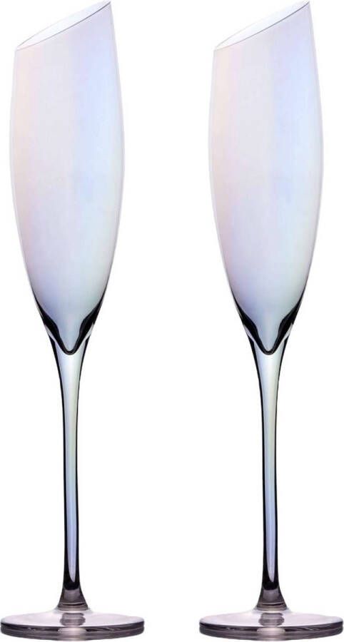 Intirilife 2x champagneglas met moderne rand en regenboogglans 150 ml inhoud champagne prosecco glas vaatwasmachinebestendig kristalglas schokbestendig