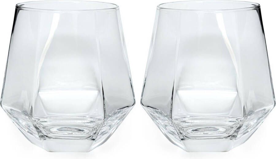 Intirilife 2x drinkglas in hexagon design transparant 240 ml inhoud water sap glas vaatwasmachinebestendig kristalglas schokbestendig