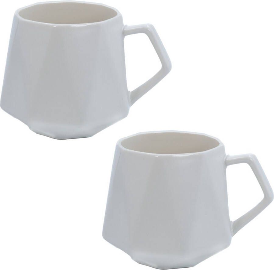 Intirilife 2x Koffiekopje met fijne afwerking in het Wit inhoud van 350 ml 13 x 10.5 x 9.2 cm Theekopje met handvat drinkbeker voor koffie thee melk cacao en nog veel meer