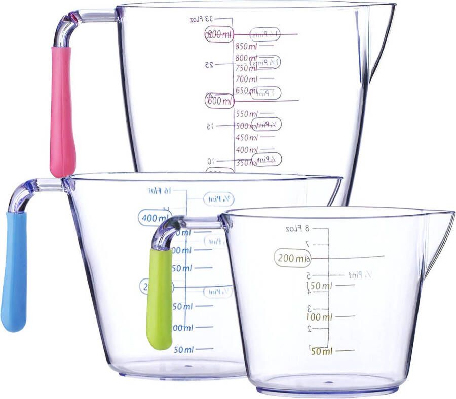 Intirilife 3-pak maatbekers met 200 ml 400 ml en 900 ml verschillende maten voor koken bakken en afmeten