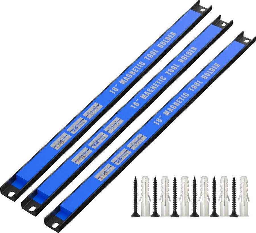 Intirilife 3x Magnetische strips voor gereedschap Totale afmetingen 45.5x2.3x1.3 cm Magnetisch oppervlak 40x1.8 cm Gereedschapshouder strip om te boren inbegrepen met montagemateriaal opslag
