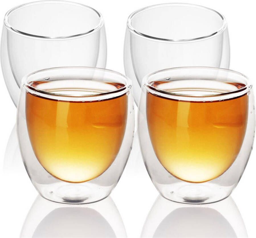 Intirilife 4 x dubbelwandige glazen set 200 300 ml mondgeblazen dubbelwandige geïsoleerde mok voor latte macchiato als theekop of koffiekopje vaatwasmachinebestendig zonder handvat