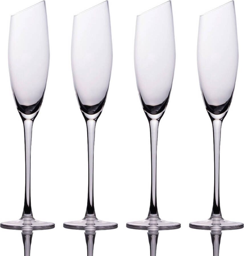 Intirilife 4x Champagneglas met moderne rand 150 ml inhoud Mousserende wijn Prosecco glas Vaatwasserbestendig Kristalglas schokbestendig