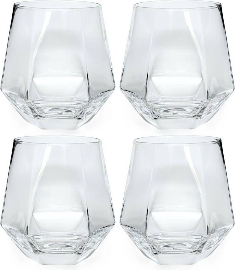 Intirilife 4x Drinkglas in hexagon design transparant 240 ml inhoud water sap glas vaatwasmachinebestendig kristalglas schokbestendig