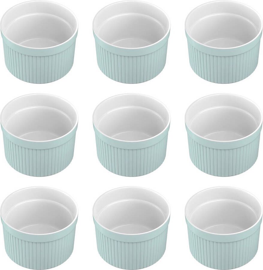 Intirilife 6-delige set Soufflévormen Bakvorm van porselein in Lichtblauw met afmetingen van 7.8 x 4.6 cm Om dessert fruit of fruit porties muffins cupcakes taart te bereiden