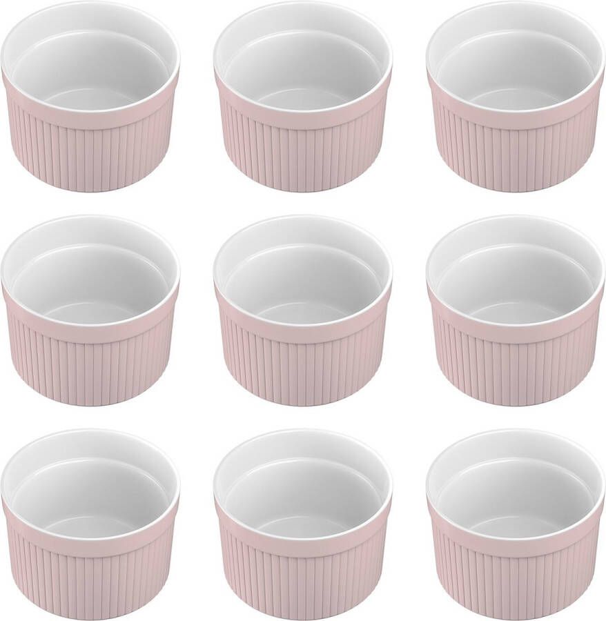 Intirilife 6-delige set Soufflévormen Bakvorm van porselein in Lichtroze met afmetingen van 7.8 x 4.6 cm Om dessert fruit of fruit porties muffins cupcakes taart te bereiden