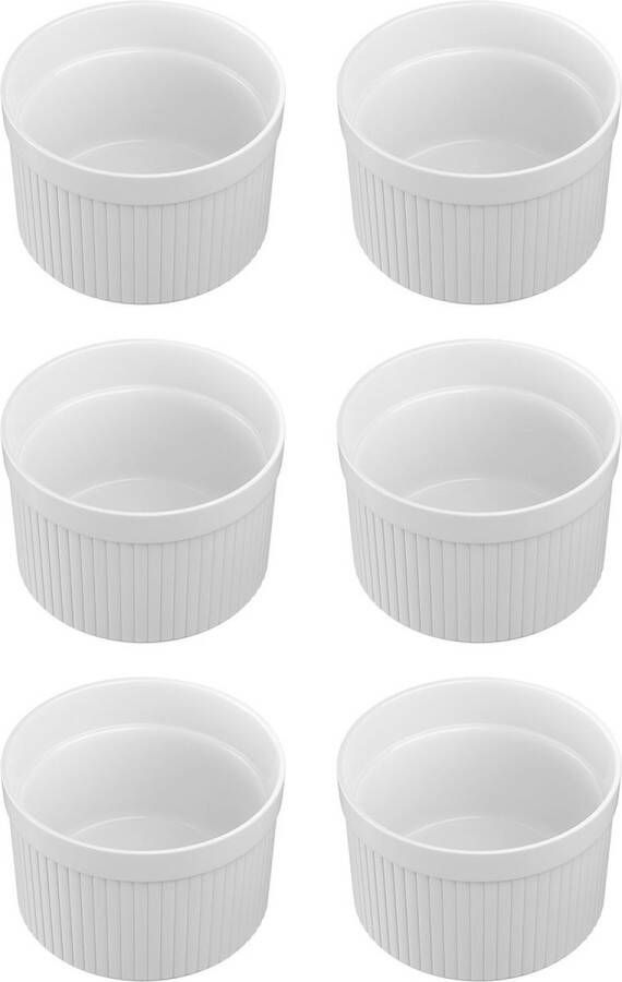 Intirilife 6-delige set Soufflévormen Bakvorm van porselein in Wit met afmetingen van 7.8 x 4.6 cm Om dessert fruit of fruit porties muffins cupcakes taart te bereiden