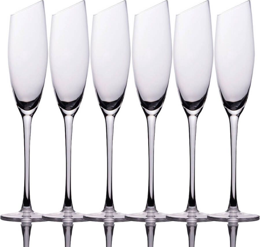 Intirilife 6x Champagneglas met moderne rand 150 ml inhoud Mousserende wijn Prosecco glas Vaatwasserbestendig Kristalglas schokbestendig