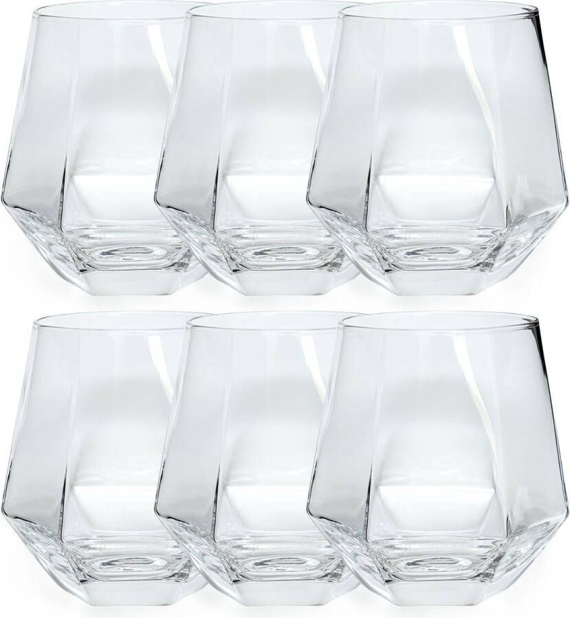 Intirilife 6x Drinkglas in hexagon design transparant 240 ml inhoud water sap glas vaatwasmachinebestendig kristalglas schokbestendig