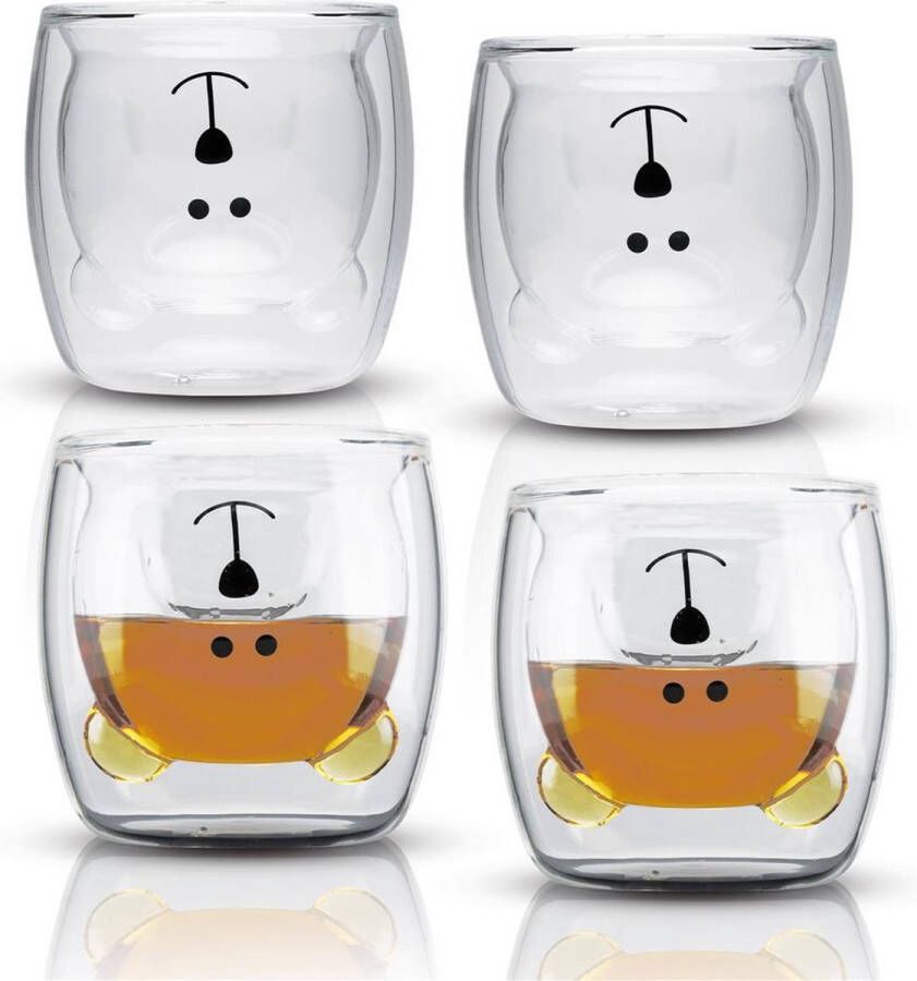 Intirilife 4x dubbelwandig thermoglas 230 ml in beerdesign koffiemok latte macchiato theeglas espressoglas koffieglas