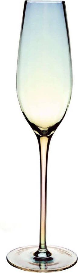 Intirilife Champagneglas met Regenboog Glinstering en Golvende Vorm 200 ml Inhoud Prosecco Mousserend Glas Vaatwasmachinebestendig Schokbestendig Kristalglas