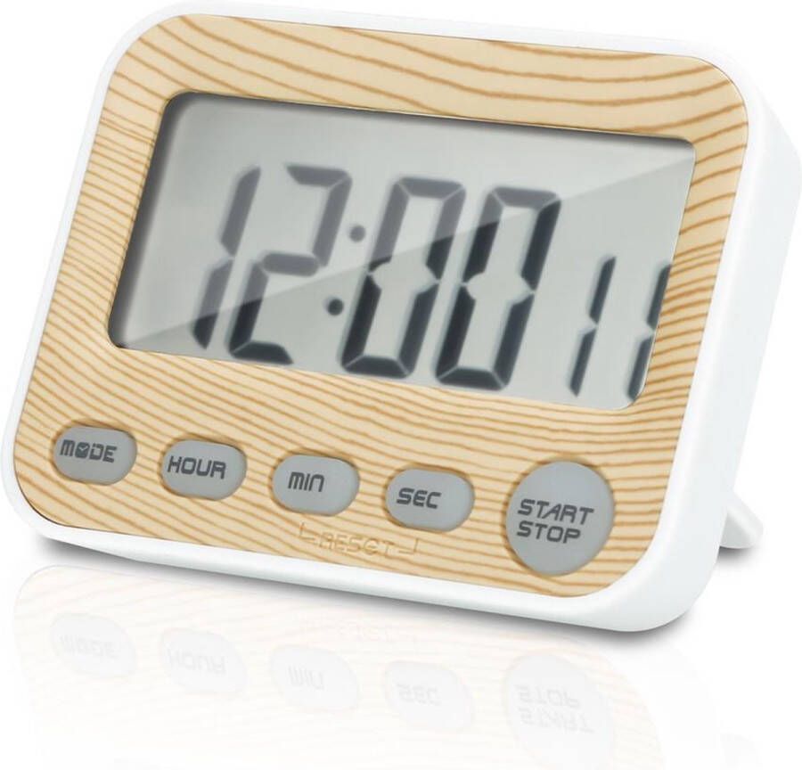 Intirilife Digitale timer in bruin – keukenklok kookwekker in houtlook met LCD-display – stopwatch keukentimer wekker alarm klok kookklok