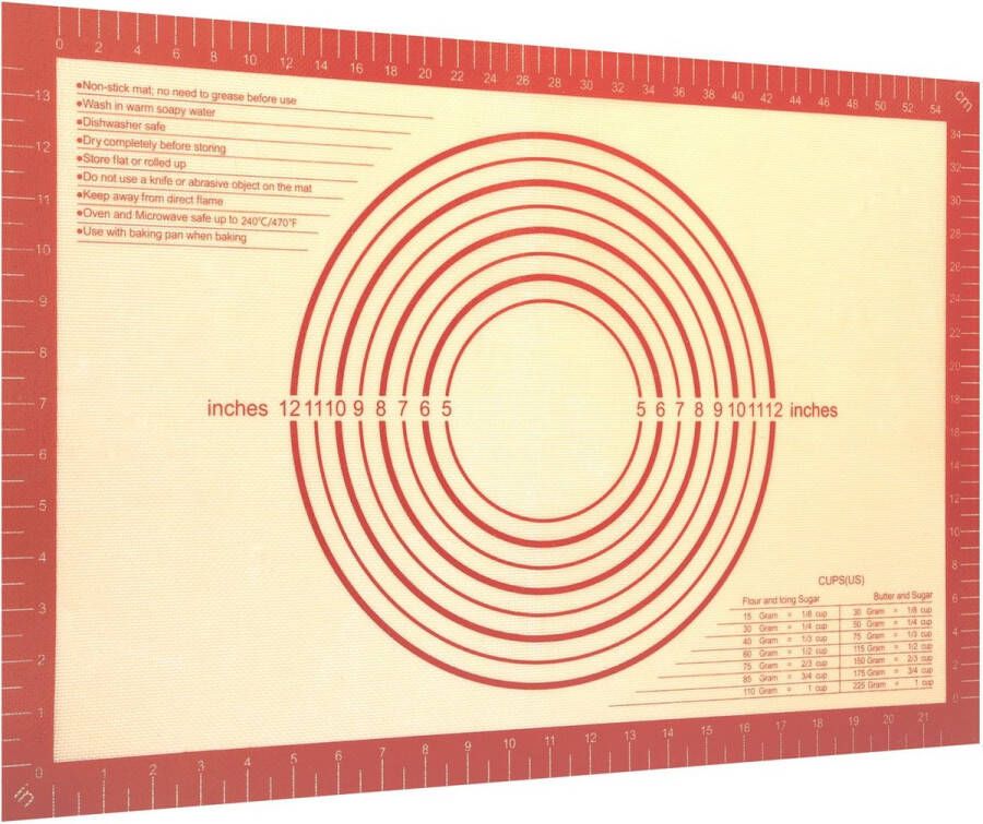 Intirilife herbruikbare siliconen bakmat in roodbruin met een afmeting van 40 x 60 cm bakmat kookgerei bakmat deegroller