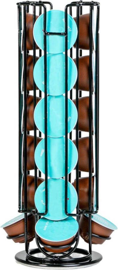 Intirilife Koffiecapsulehouder voor Dolce Gusto Capsules (24 Stuks) in Zwart IJzer 13.5 x 33 cm 360 Graden Draaibare Capsulestandaard Opberging voor Koffiecapsules Pads