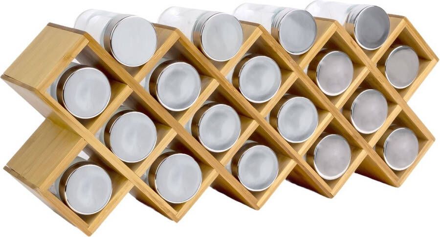 Intirilife kruidenrek set gemaakt van bamboe kruidenrek met 18 kruidenpotjes 43 x 9 5 x 18 cm Praktische opberghouder organisator voor kruiden met etiketten Tafelplank keukenplank