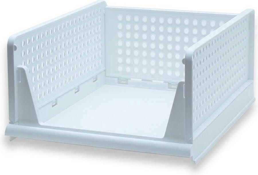 Intirilife Opbergdoos Organizer voor Kast in Wit Plastic 43 x 33.3 x 18.6 cm Opvouwbare Opbergmand voor Laden Schappen Stapelbaar Opbergbox Krat Organisatiesysteem