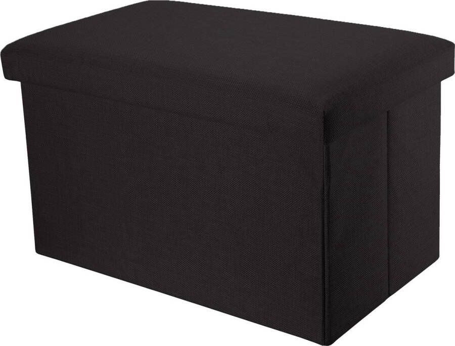 Intirilife opklapbare bank 49x30x30 cm in DIAMOND BLACK kubusvormige zitting met opbergruimte en hoes van stof met linnenlook