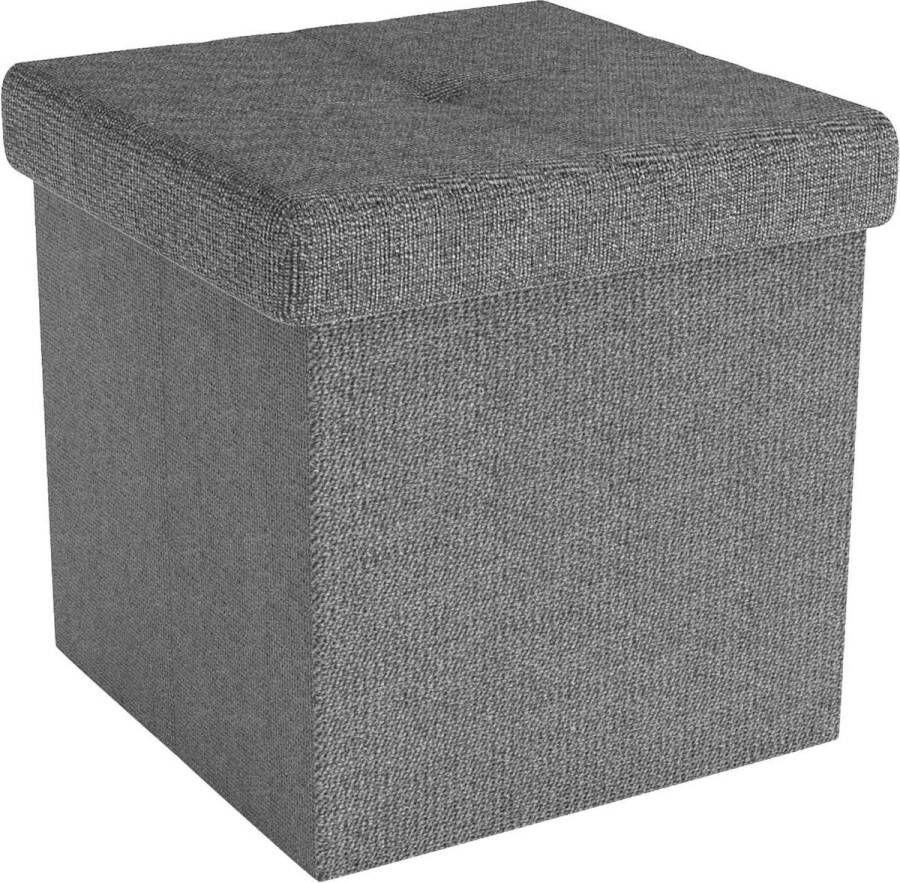 Intirilife opvouwbare kruk 30x30x30 cm in ROCK GREY zitkubus met opbergruimte en hoes van stof met verdiepingen zitkubus voetensteun opbergdoos borstkruk