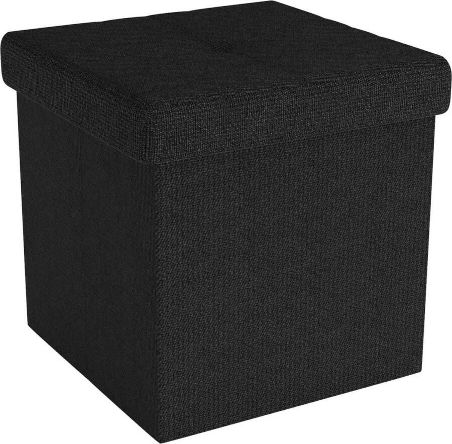 Intirilife opvouwbare kruk 38x38x38 cm in PIANO BLACK zitkubus met opbergruimte en hoes van stof met troggen zitkubus voetensteun opbergdoos borstkruk