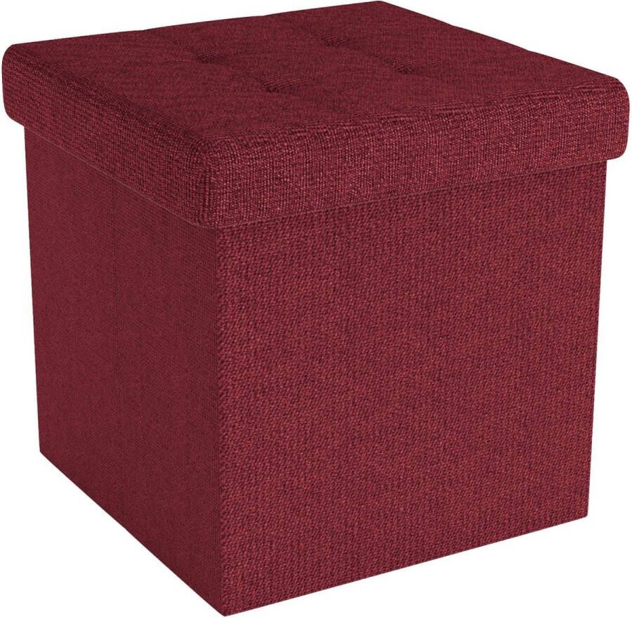 Intirilife Opvouwbare poef 30x30x30 cm in GRANET ROOD Zitkubus met opbergruimte en hoes van stof met holtes Zitkubus voetensteun opbergdoos kist poef