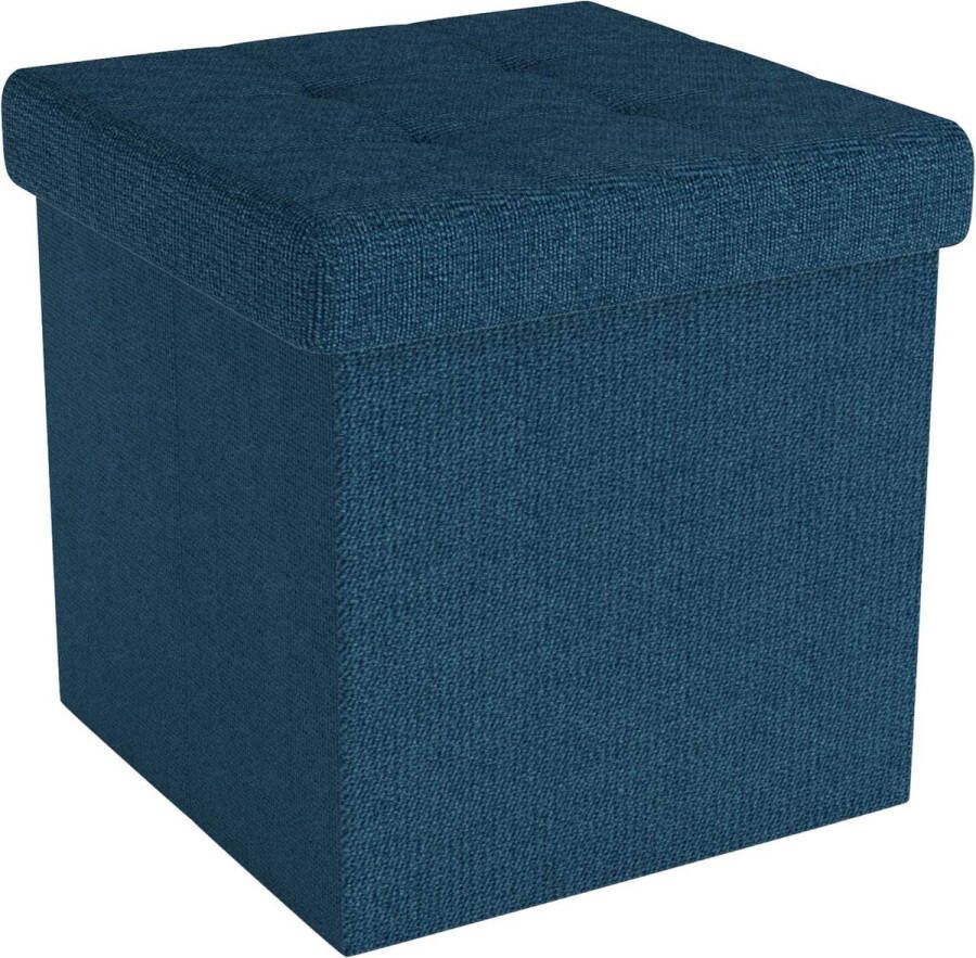 Intirilife Opvouwbare poef 30x30x30 cm in OCEAAN BLAUW Zitkubus met opbergruimte en hoes van stof met holtes Zitkubus voetensteun opbergdoos kist poef