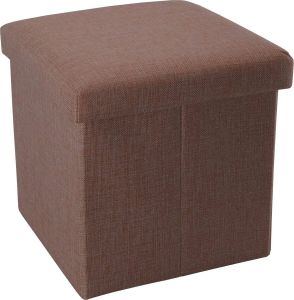 Intirilife Opvouwbare poef 38 x 38 x 38 cm in barnsteen bruin zitblok met opbergruimte en deksel van stof in linnenlook zitkubus voetsteun opbergdoos kist zitbank