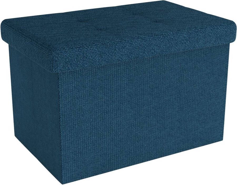 Intirilife Opvouwbare poef 49x30x30 cm in OCEAAN BLAUW Zitkubus met opbergruimte en hoes van stof met holtes Zitkubus voetensteun opbergdoos kist poef