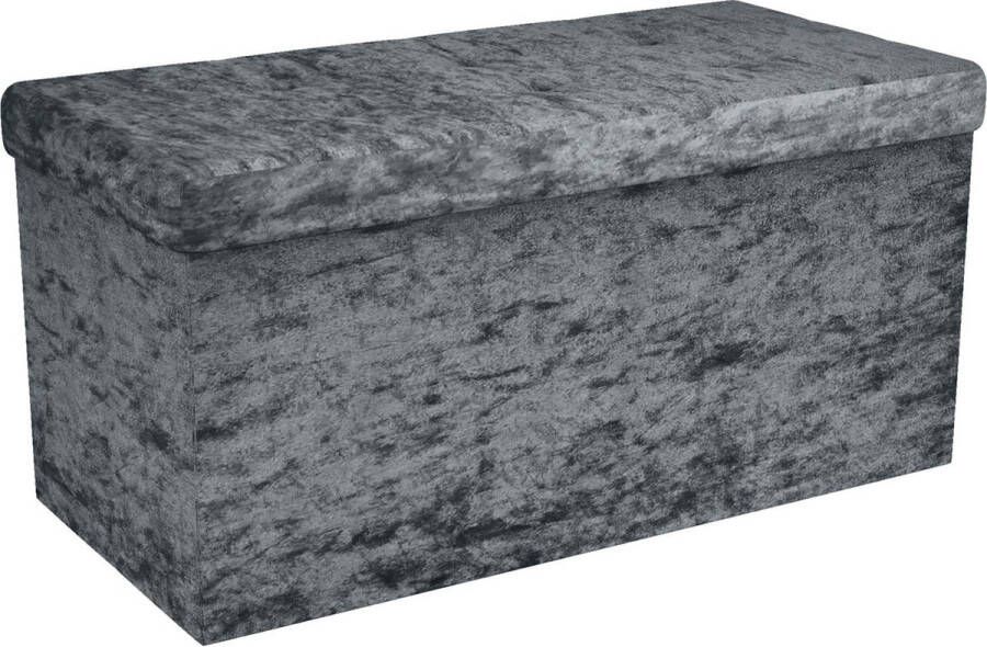 Intirilife Opvouwbare zitbank 76x38x38 cm in fluweel grijs zitkubus met opbergruimte en deksel met fluwelen bekleding zitkubus voetsteun opbergbox kist zitkruk