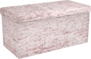 Intirilife Opvouwbare zitbank 76x38x38 cm in fluweel rosé zitkubus met opbergruimte en deksel met fluwelen bekleding zitkubus voetsteun opbergdoos kist kruk