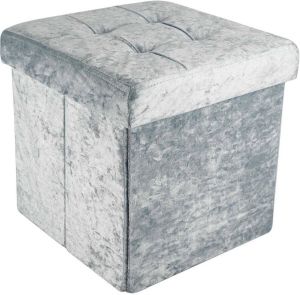 Intirilife Opvouwbare zitpoef 30x30x30 cm in fluweel blauwgrijs zitkubus met opbergruimte en deksel met fluwelen bekleding zitkubus voetsteun opbergdoos kist zitbank