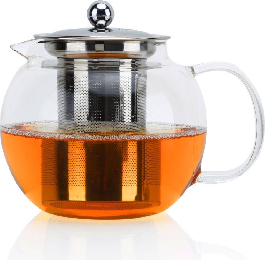 Intirilife theepot met filter in CLEAR 800 ml glazen kan gemaakt van borosilicaatglas met zeefinzet hittebestendig geschikt voor warme en koude dranken thee koffie water en nog veel meer