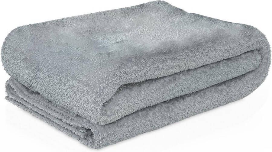 Intirilife zachte knuffeldeken 200 x 150 cm in STEENGRIJS pluizige warme deken als bankdeken woondeken fleecedeken binnen buiten