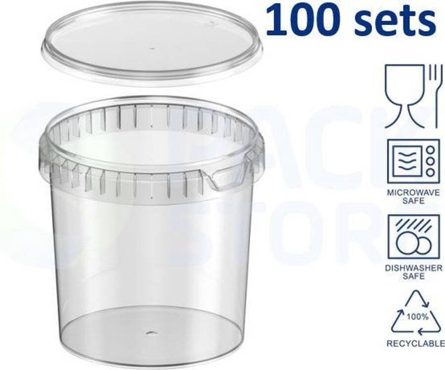 Intopack 100 x plastic bakjes met deksel 1200 ml ø133mm vershoudbakjes meal prep bakjes rond transparant geschikt voor diepvries magnetron en vaatwasser direct van een Nederlandse producent