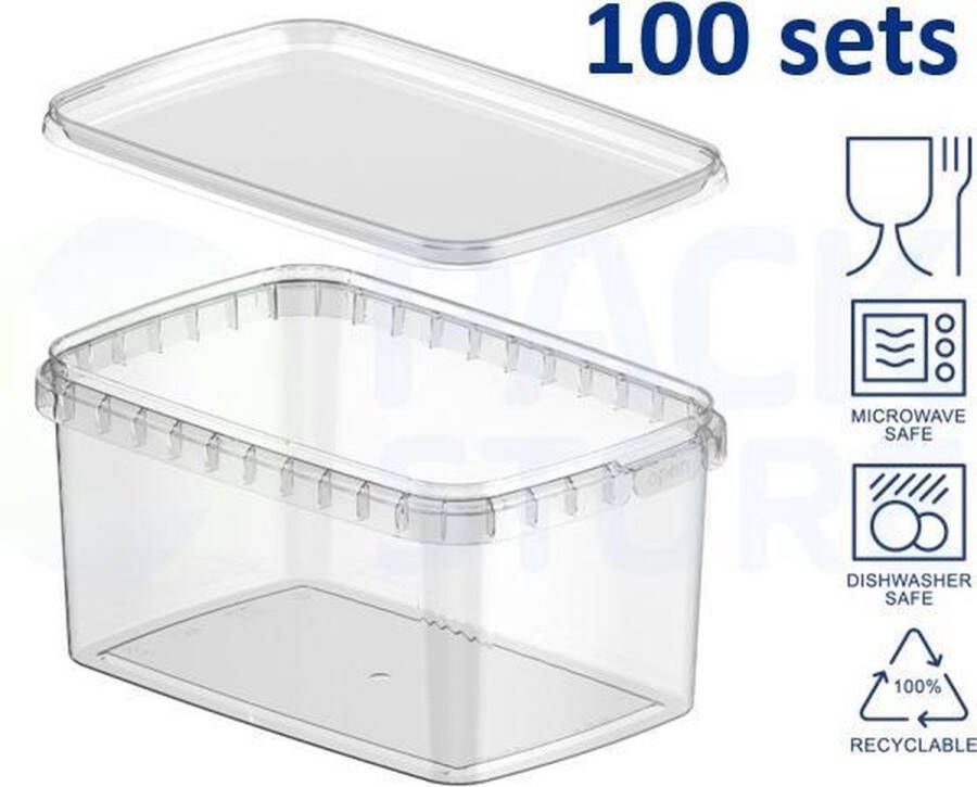 Intopack 100 x plastic bakjes met deksel 1600 ml vershoudbakjes meal prep bakjes rechthoekig transparant geschikt voor diepvries magnetron en vaatwasser Nederlandse producent