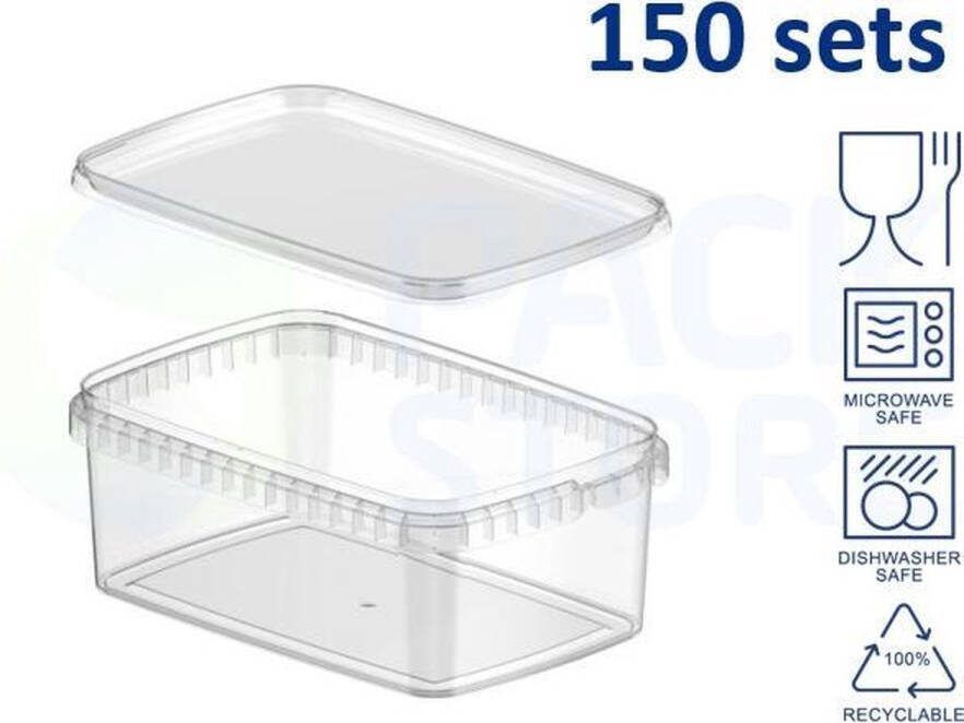 Intopack 150 x plastic bakjes met deksel 1200 ml vershoudbakjes meal prep bakjes rechthoekig transparant geschikt voor diepvries magnetron en vaatwasser Nederlandse producent