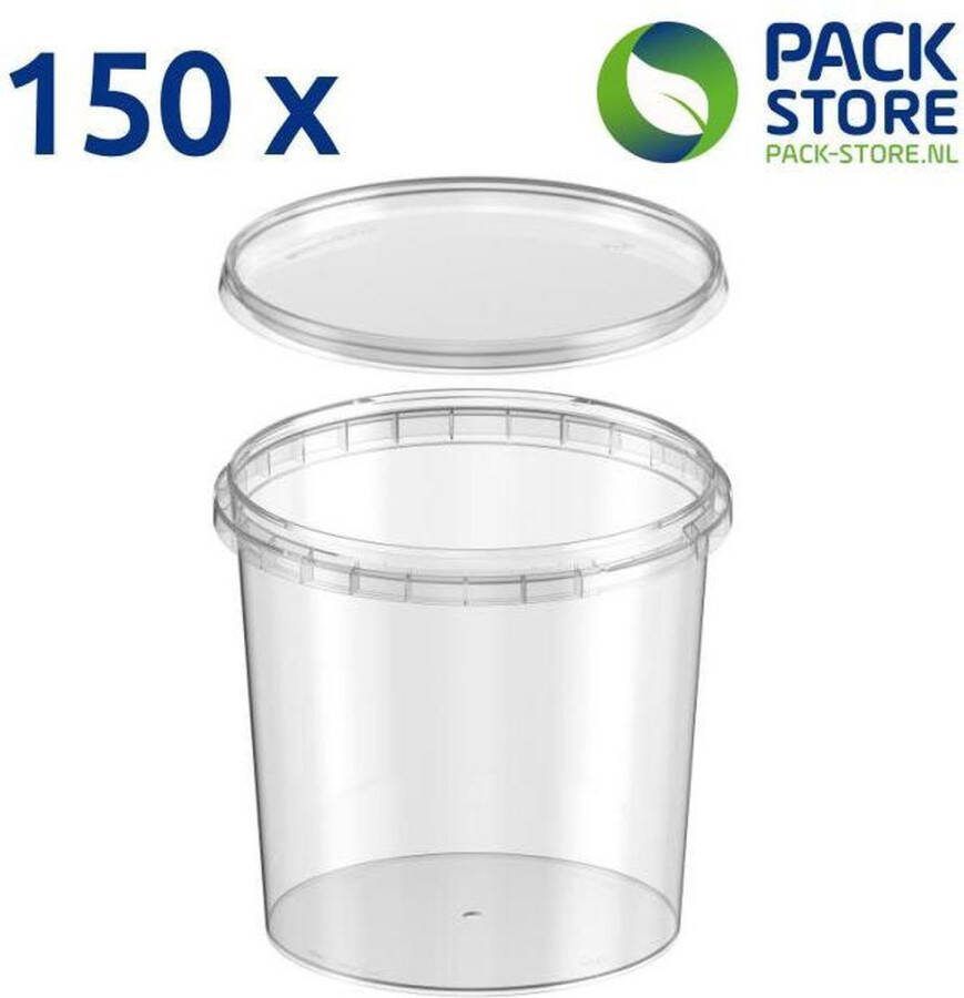 Intopack 150 x plastic bakjes met deksel ø146mm 1500 ml vershoudbakjes meal prep bakjes rond transparant geschikt voor diepvries magnetron en vaatwasser Nederlandse producent