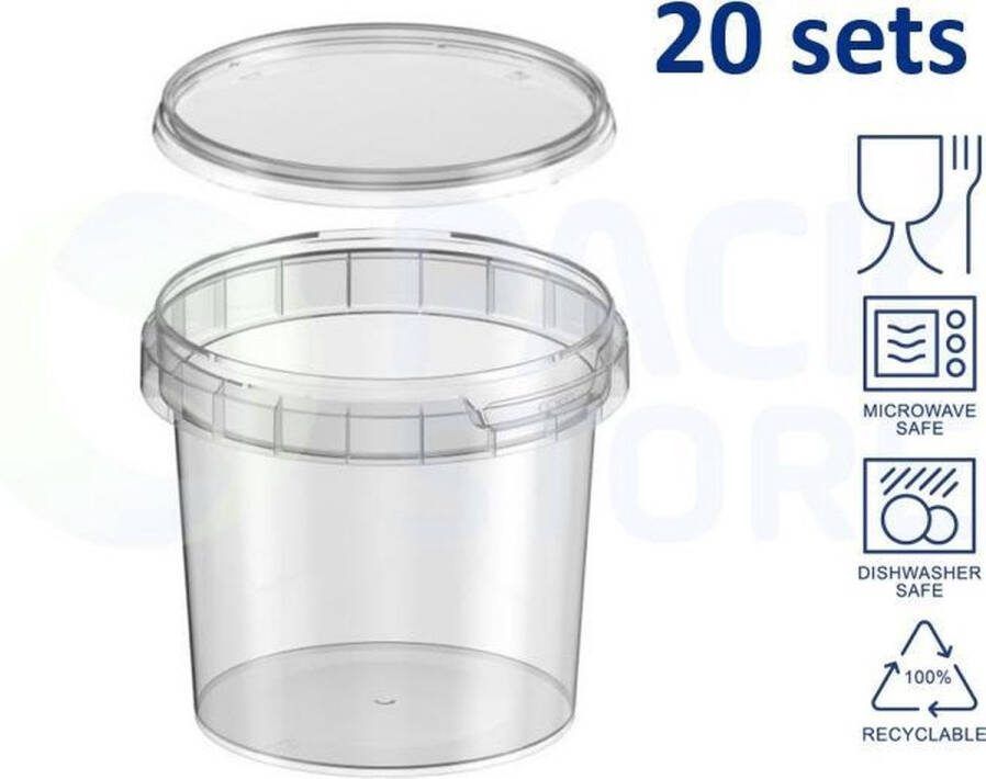 Intopack 20 x plastic bakjes met deksel 365 ml ø95mm rond vershoudbakjes meal prep bakjes – transparant geschikt voor diepvries magnetron en vaatwasser Nederlandse producent