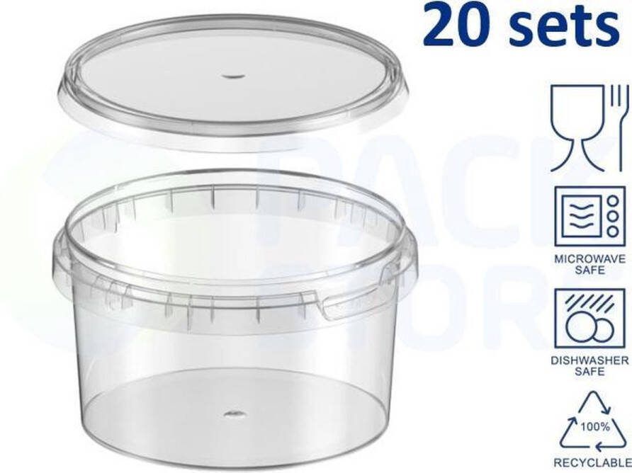 Intopack 20 x plastic bakjes met deksel 480 ml ø118 mm- vershoudbakjes meal prep bakjes transparant geschikt voor diepvries magnetron en vaatwasser Nederlandse producent